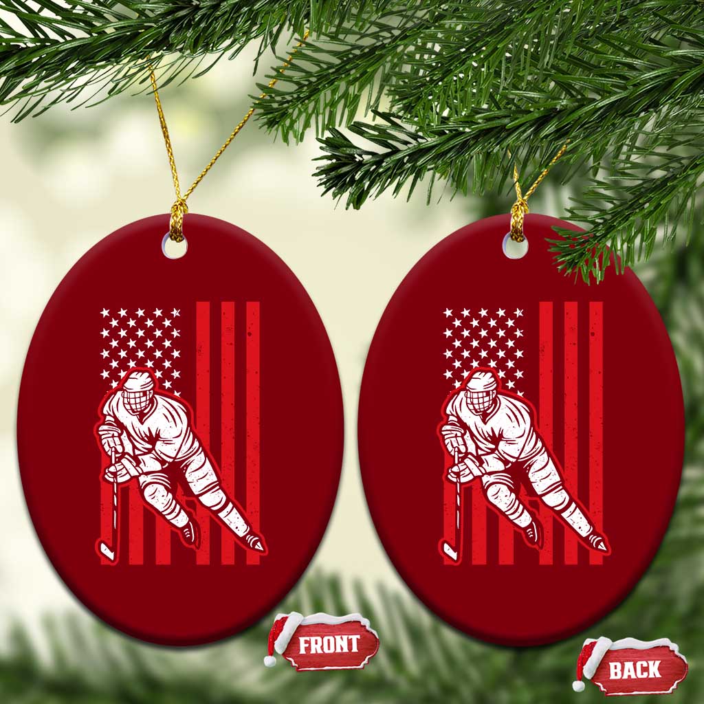 Patriotic American Flag Ice Hockey Player Ceramic Ornament Stars And Stripes Sports Graphic
