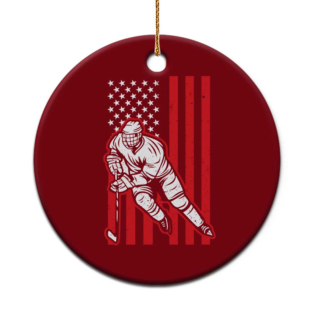 Patriotic American Flag Ice Hockey Player Ceramic Ornament Stars And Stripes Sports Graphic