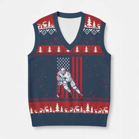 Patriotic American Flag Ice Hockey Player V-Neck Knit Sweater Vest Stars And Stripes Sports Graphic