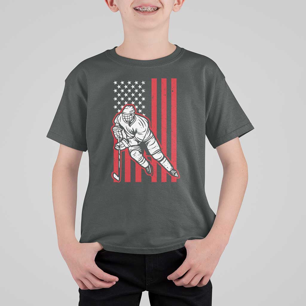 Patriotic American Flag Ice Hockey Player T Shirt For Kid Stars And Stripes Sports Graphic