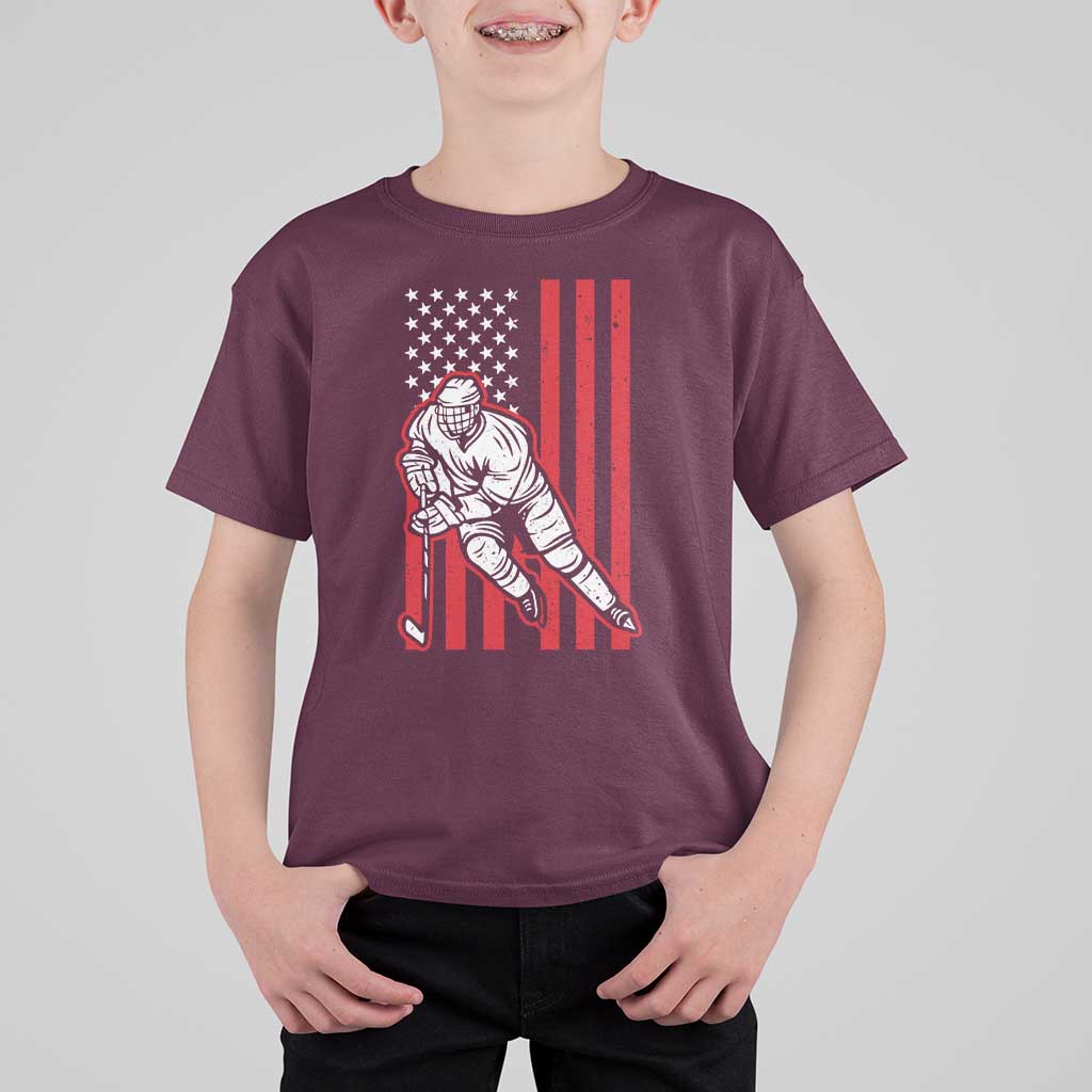 Patriotic American Flag Ice Hockey Player T Shirt For Kid Stars And Stripes Sports Graphic