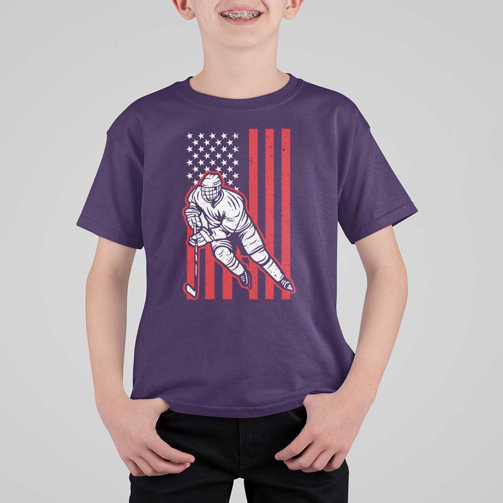 Patriotic American Flag Ice Hockey Player T Shirt For Kid Stars And Stripes Sports Graphic