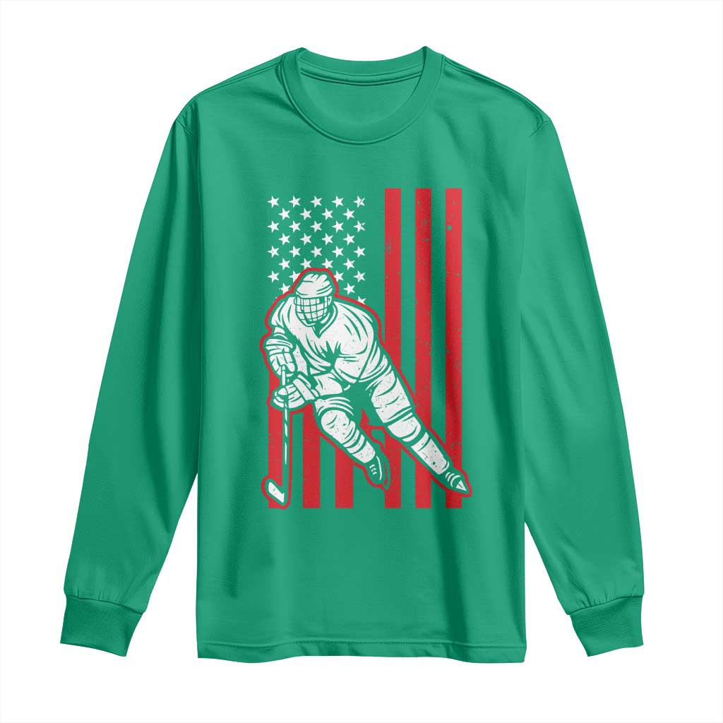 Patriotic American Flag Ice Hockey Player Long Sleeve Shirt Stars And Stripes Sports Graphic