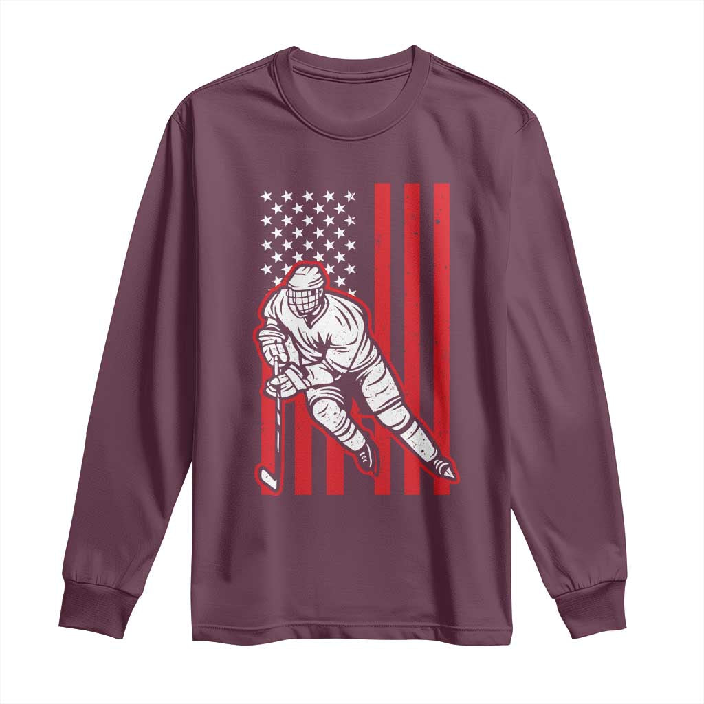 Patriotic American Flag Ice Hockey Player Long Sleeve Shirt Stars And Stripes Sports Graphic