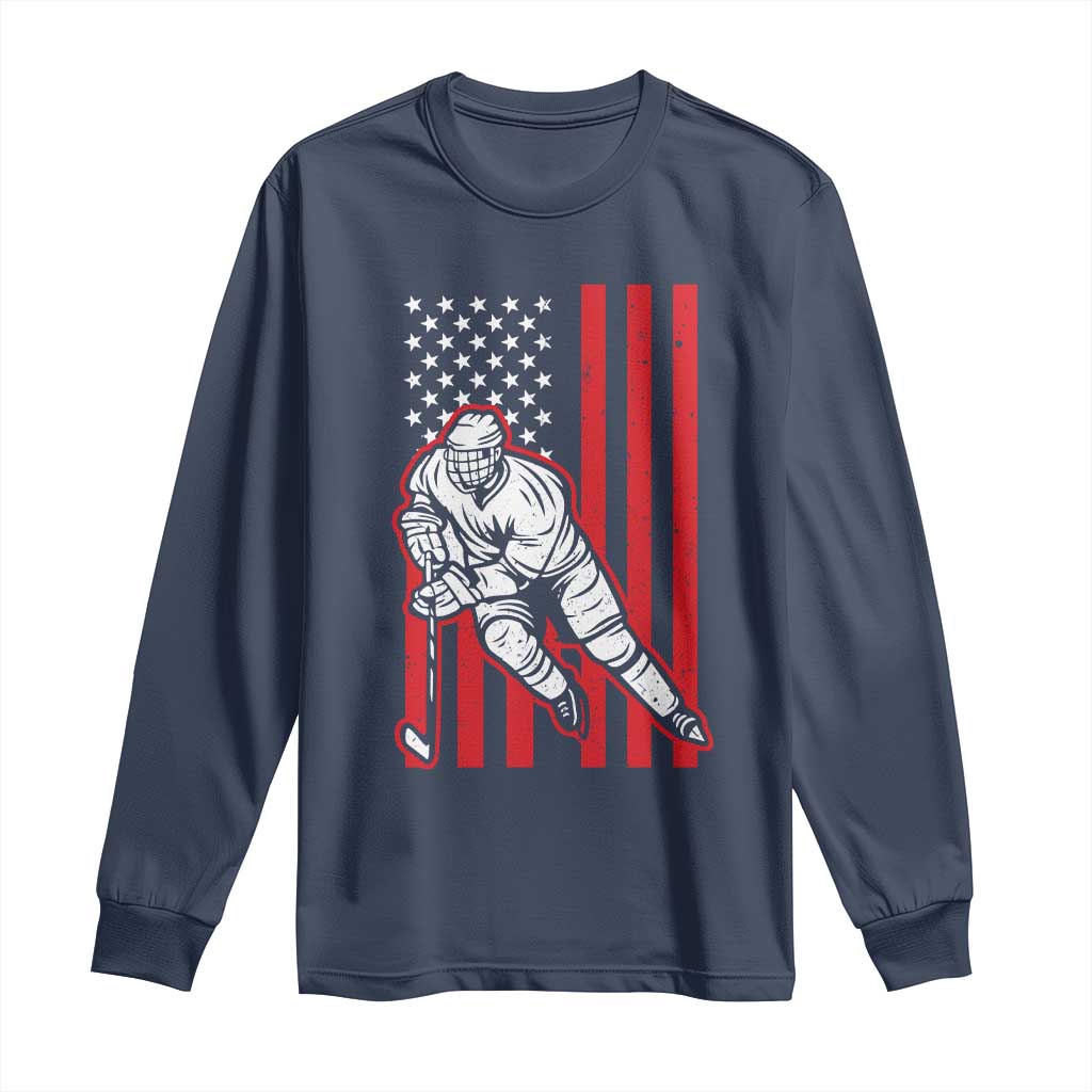 Patriotic American Flag Ice Hockey Player Long Sleeve Shirt Stars And Stripes Sports Graphic