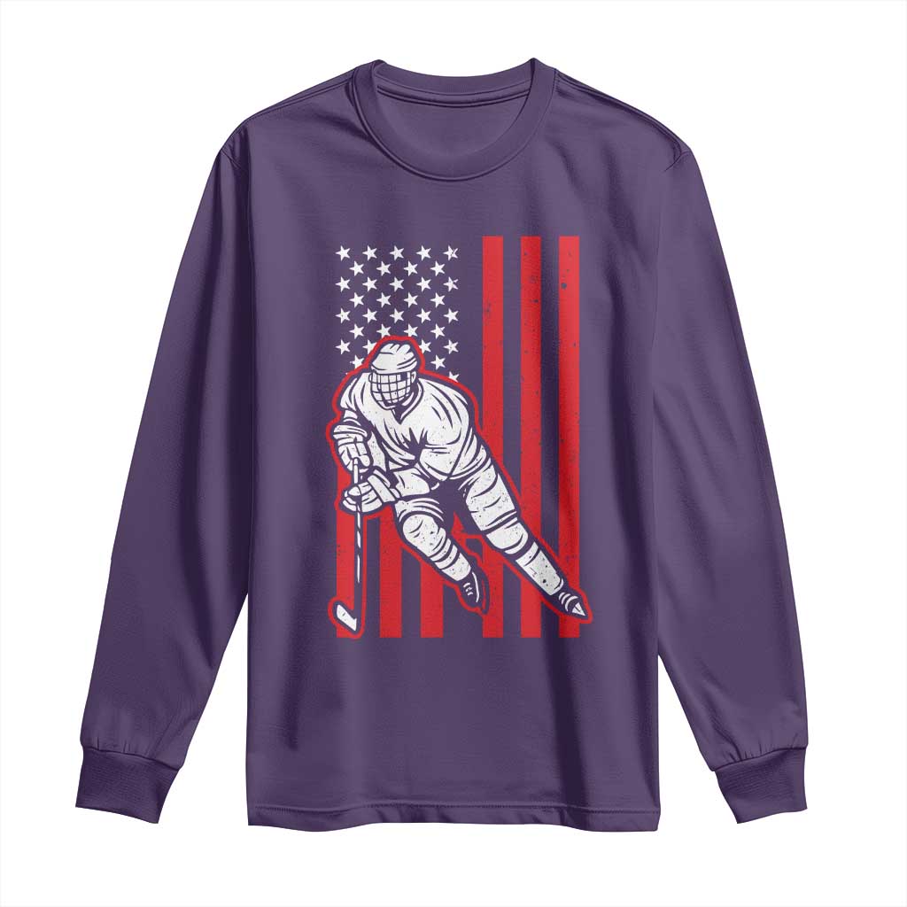 Patriotic American Flag Ice Hockey Player Long Sleeve Shirt Stars And Stripes Sports Graphic