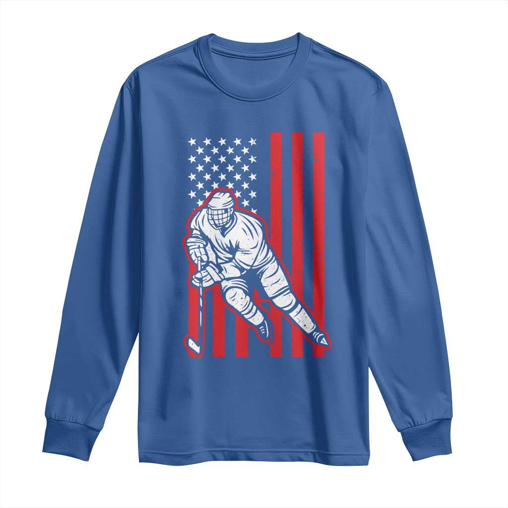 Patriotic American Flag Ice Hockey Player Long Sleeve Shirt Stars And Stripes Sports Graphic
