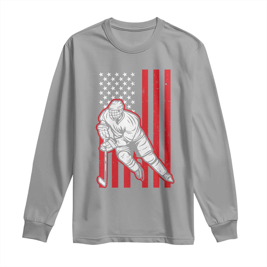 Patriotic American Flag Ice Hockey Player Long Sleeve Shirt Stars And Stripes Sports Graphic