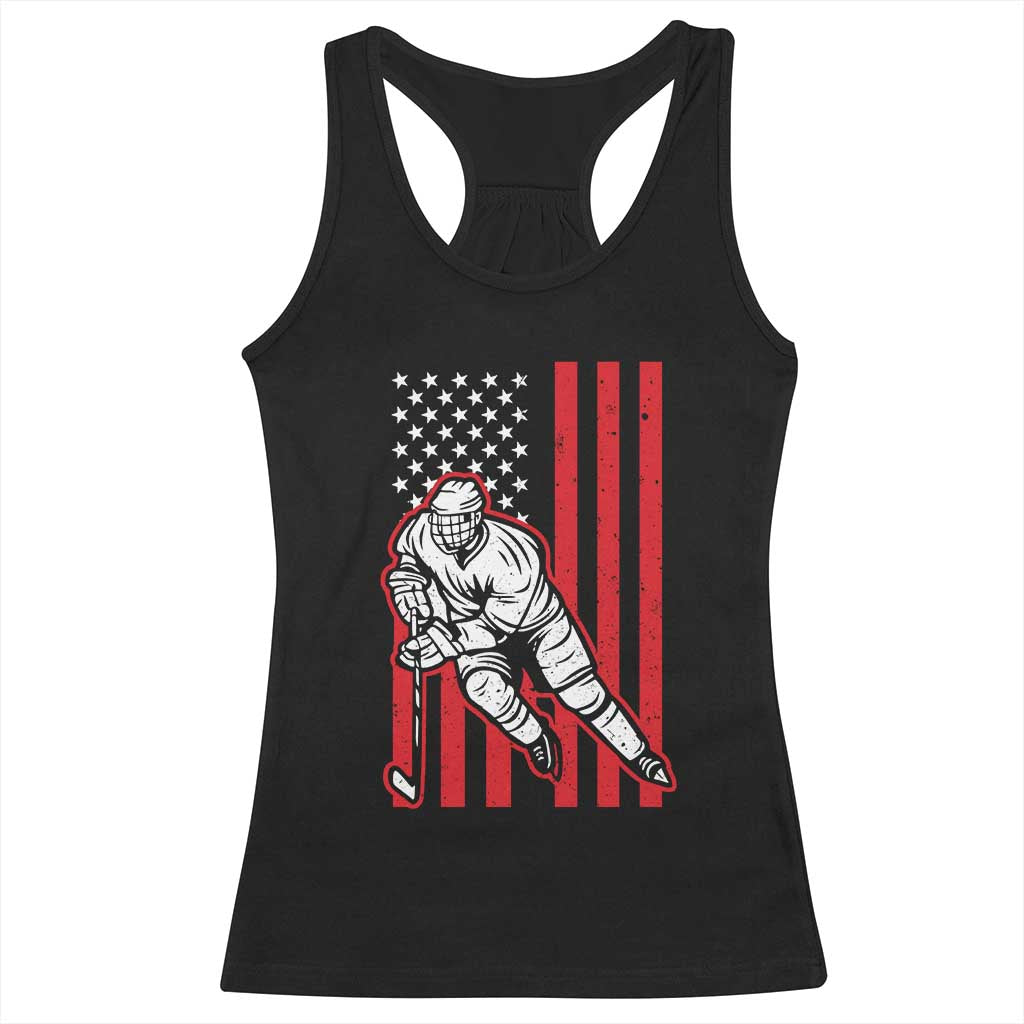 Patriotic American Flag Ice Hockey Player Racerback Tank Top Stars And Stripes Sports Graphic