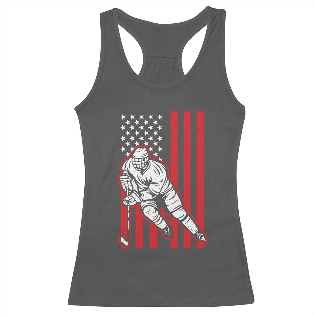 Patriotic American Flag Ice Hockey Player Racerback Tank Top Stars And Stripes Sports Graphic