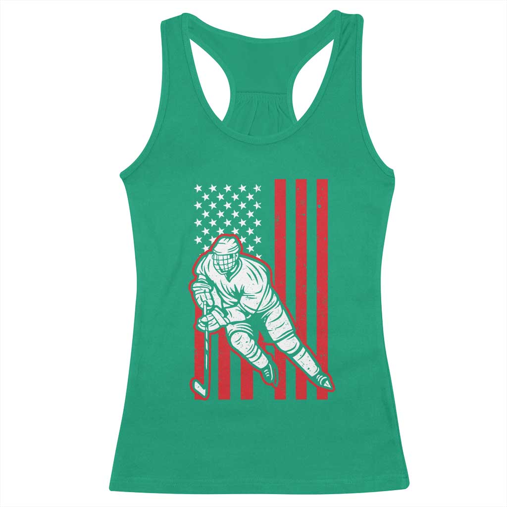 Patriotic American Flag Ice Hockey Player Racerback Tank Top Stars And Stripes Sports Graphic
