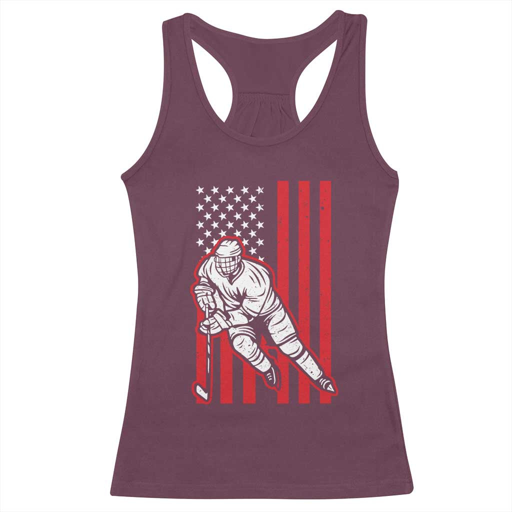 Patriotic American Flag Ice Hockey Player Racerback Tank Top Stars And Stripes Sports Graphic