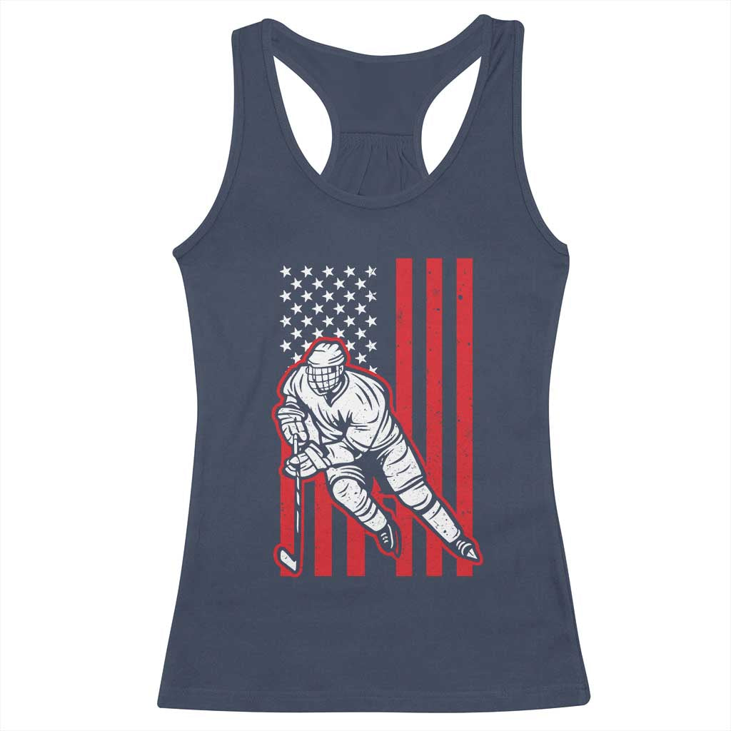 Patriotic American Flag Ice Hockey Player Racerback Tank Top Stars And Stripes Sports Graphic