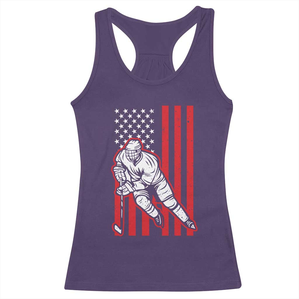 Patriotic American Flag Ice Hockey Player Racerback Tank Top Stars And Stripes Sports Graphic
