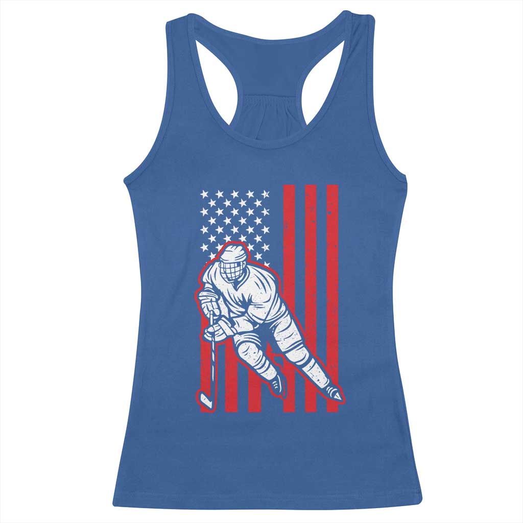 Patriotic American Flag Ice Hockey Player Racerback Tank Top Stars And Stripes Sports Graphic