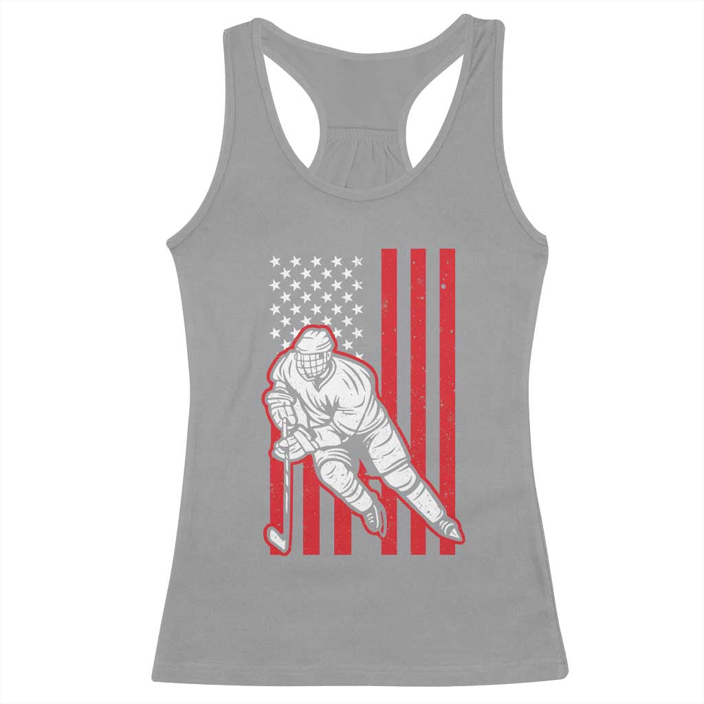Patriotic American Flag Ice Hockey Player Racerback Tank Top Stars And Stripes Sports Graphic
