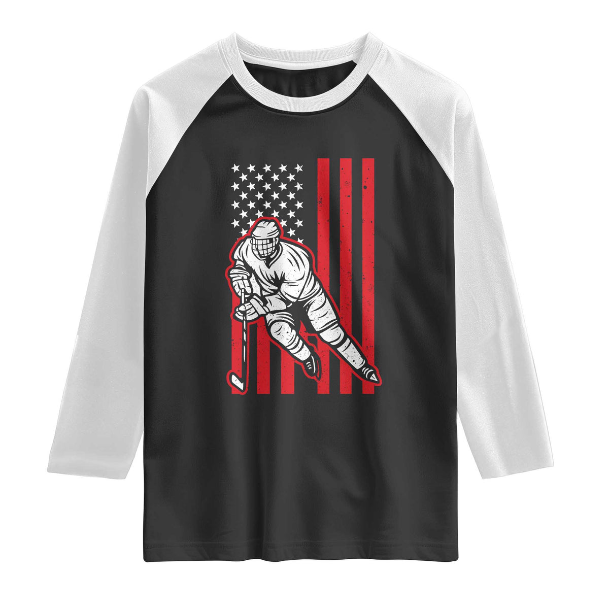 Patriotic American Flag Ice Hockey Player Raglan Shirt Stars And Stripes Sports Graphic