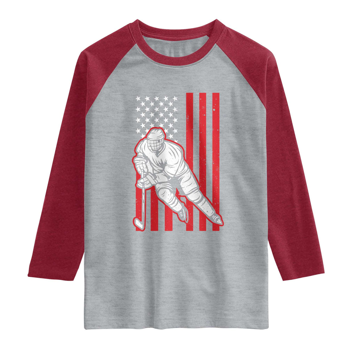 Patriotic American Flag Ice Hockey Player Raglan Shirt Stars And Stripes Sports Graphic