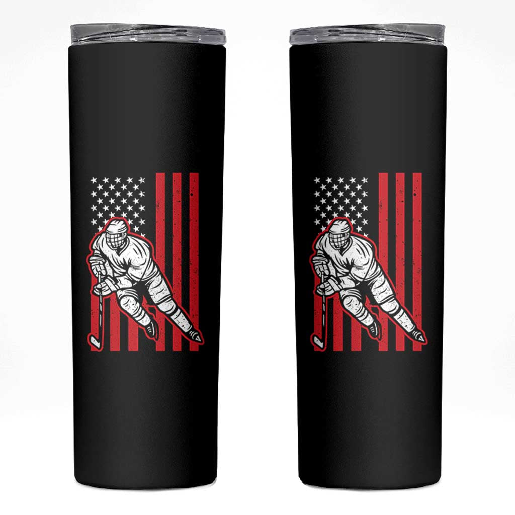 Patriotic American Flag Ice Hockey Player Skinny Tumbler Stars And Stripes Sports Graphic