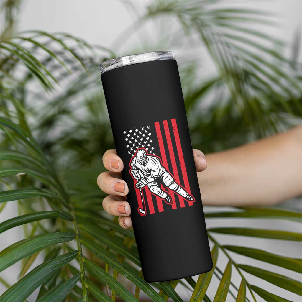 Patriotic American Flag Ice Hockey Player Skinny Tumbler Stars And Stripes Sports Graphic