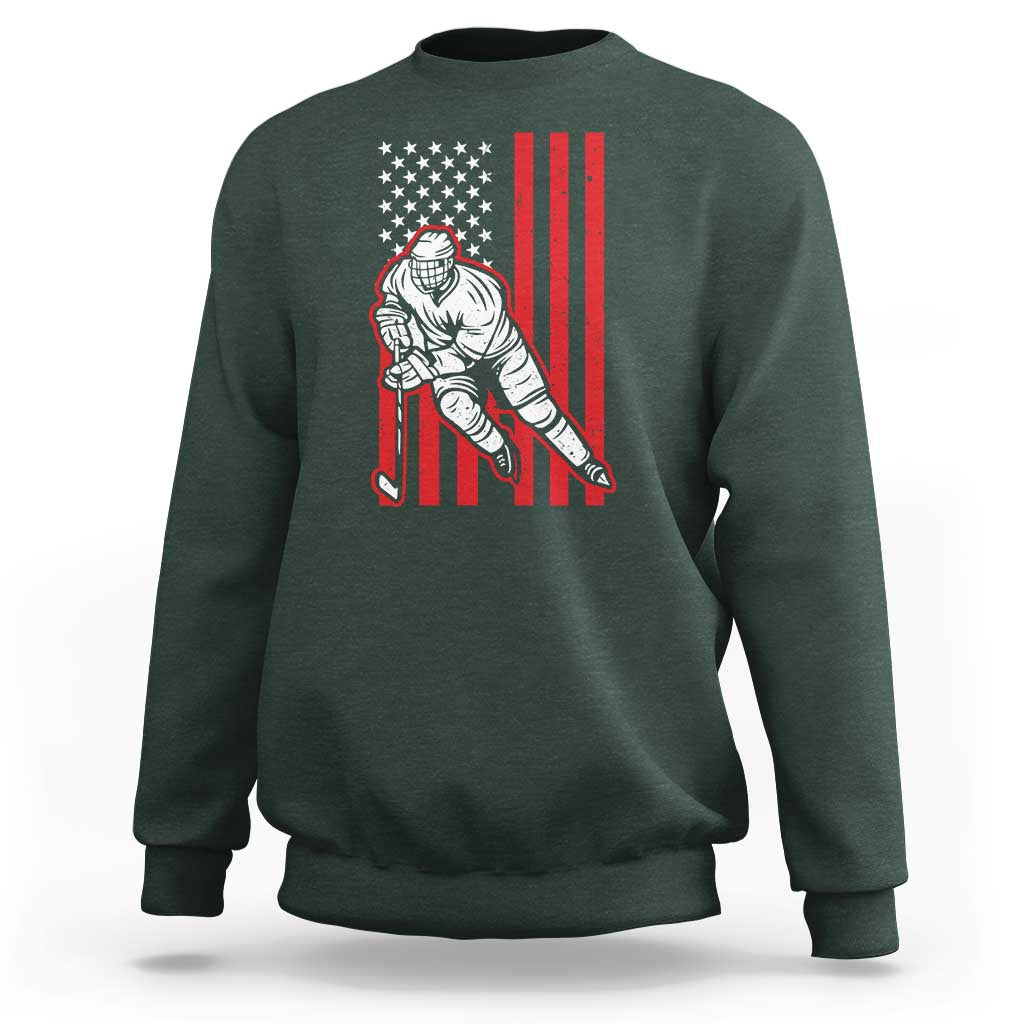 Patriotic American Flag Ice Hockey Player Sweatshirt Stars And Stripes Sports Graphic