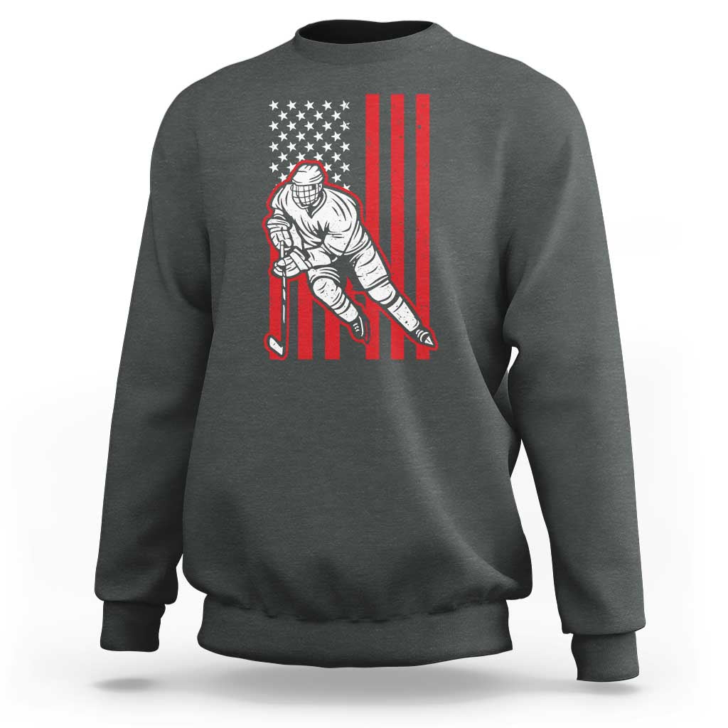 Patriotic American Flag Ice Hockey Player Sweatshirt Stars And Stripes Sports Graphic
