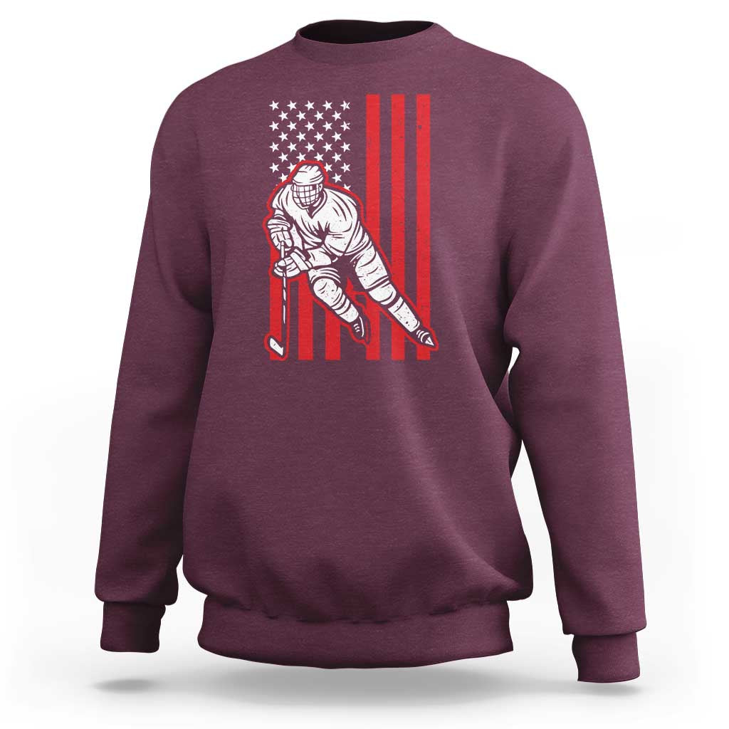 Patriotic American Flag Ice Hockey Player Sweatshirt Stars And Stripes Sports Graphic