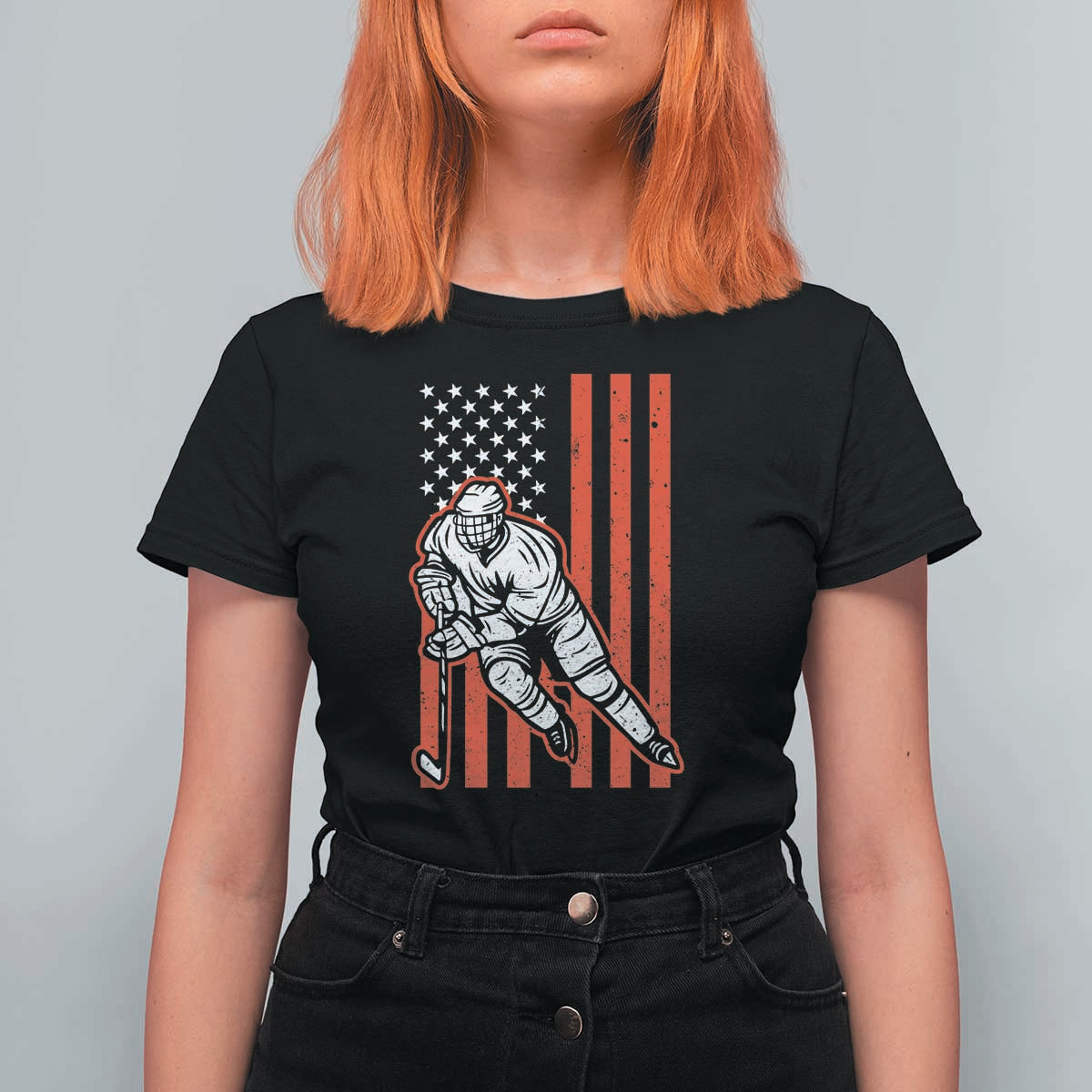 Patriotic American Flag Ice Hockey Player T Shirt For Women Stars And Stripes Sports Graphic