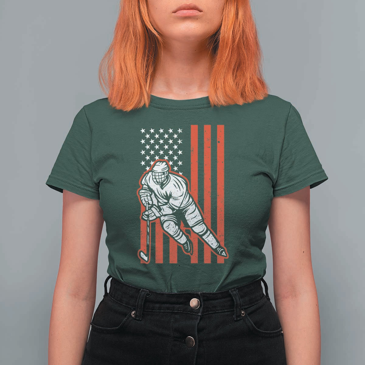 Patriotic American Flag Ice Hockey Player T Shirt For Women Stars And Stripes Sports Graphic