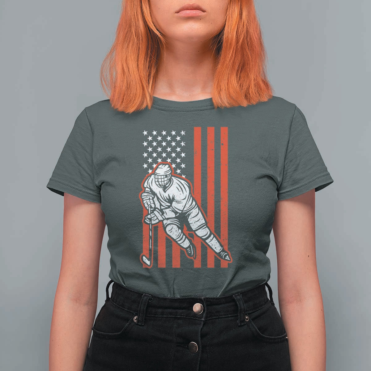 Patriotic American Flag Ice Hockey Player T Shirt For Women Stars And Stripes Sports Graphic