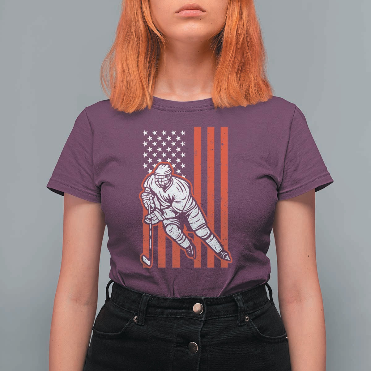 Patriotic American Flag Ice Hockey Player T Shirt For Women Stars And Stripes Sports Graphic
