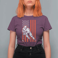 Patriotic American Flag Ice Hockey Player T Shirt For Women Stars And Stripes Sports Graphic