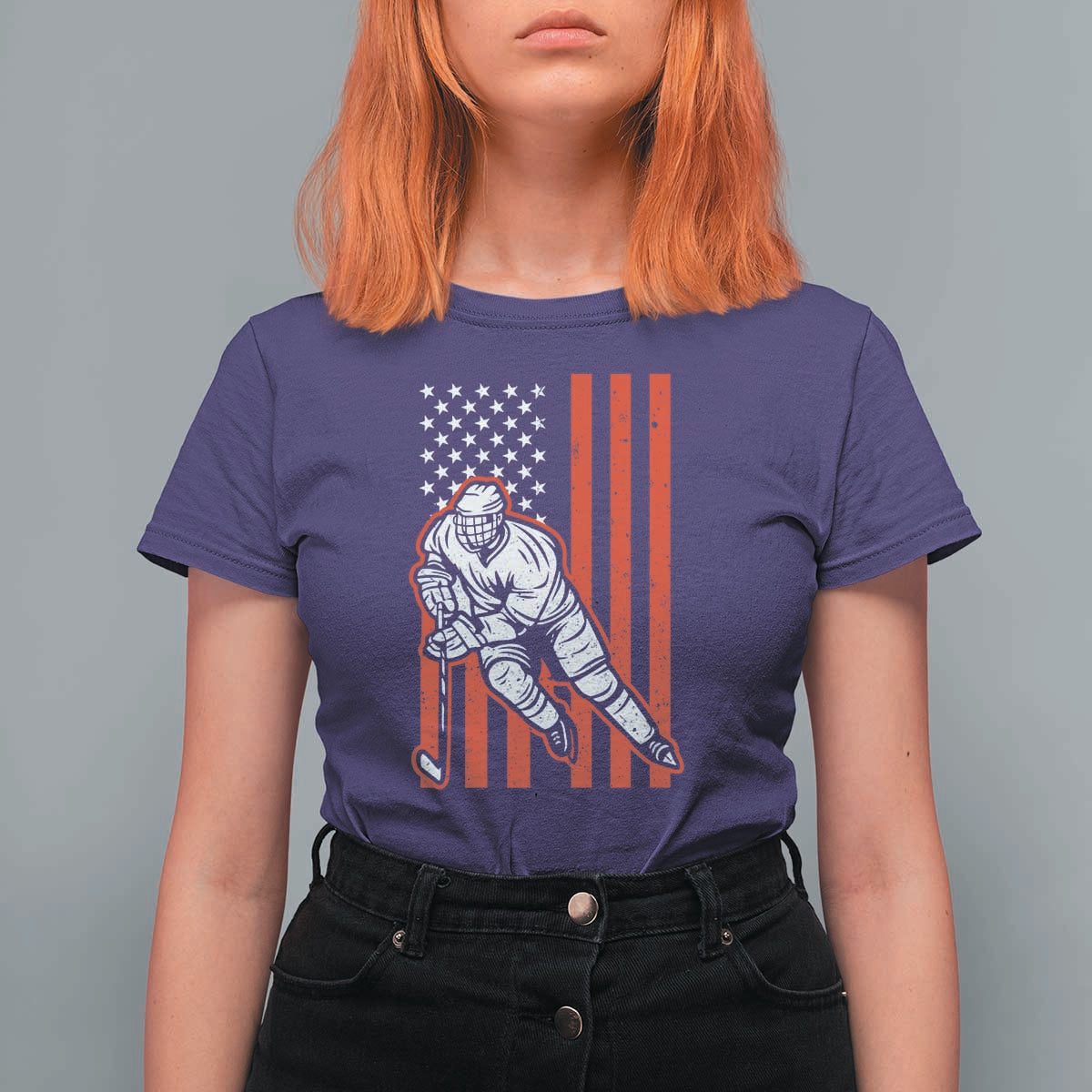 Patriotic American Flag Ice Hockey Player T Shirt For Women Stars And Stripes Sports Graphic
