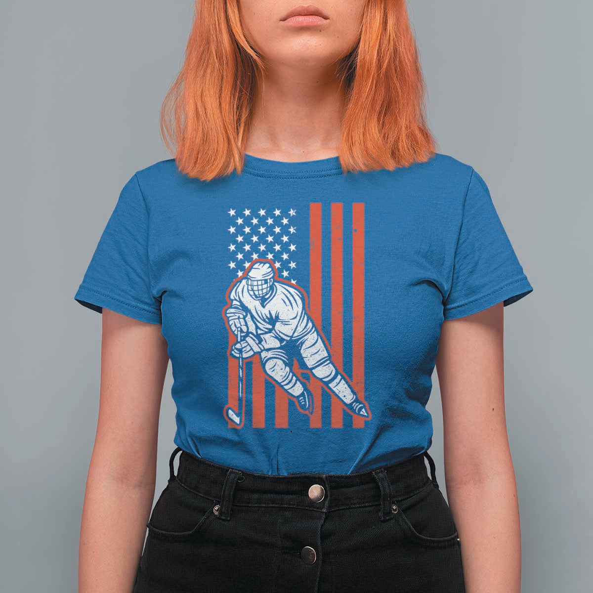 Patriotic American Flag Ice Hockey Player T Shirt For Women Stars And Stripes Sports Graphic