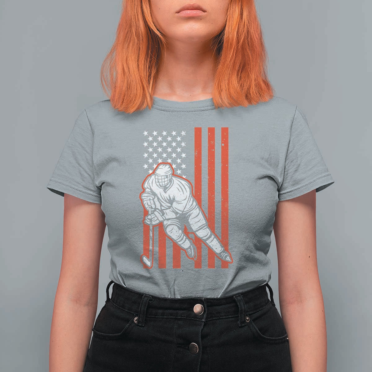 Patriotic American Flag Ice Hockey Player T Shirt For Women Stars And Stripes Sports Graphic