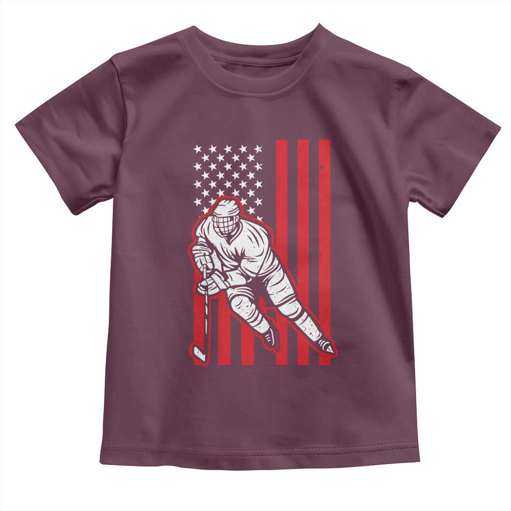 Patriotic American Flag Ice Hockey Player Toddler T Shirt Stars And Stripes Sports Graphic
