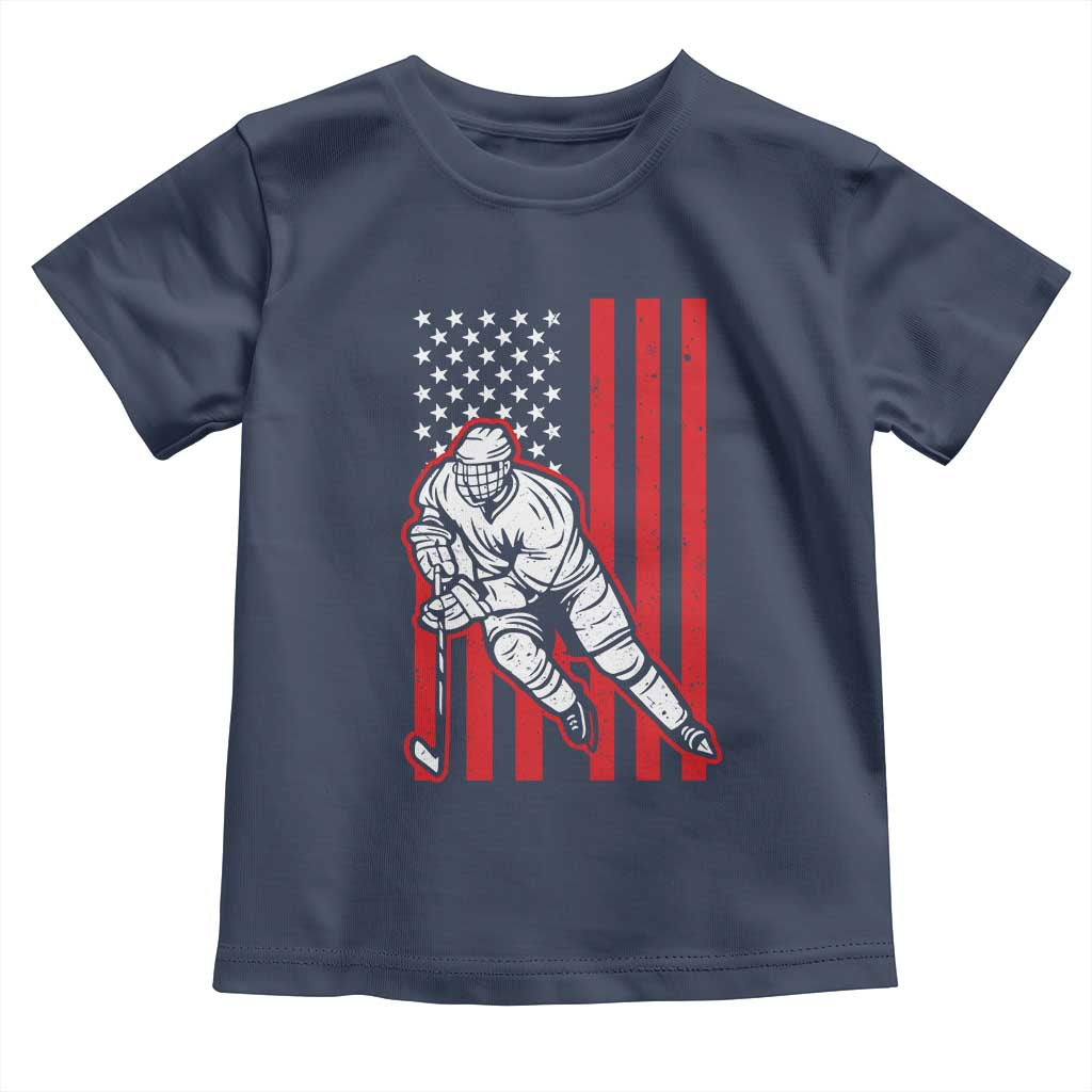 Patriotic American Flag Ice Hockey Player Toddler T Shirt Stars And Stripes Sports Graphic