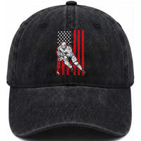 Patriotic American Flag Ice Hockey Player Washed Cotton Baseball Cap Stars And Stripes Sports Graphic