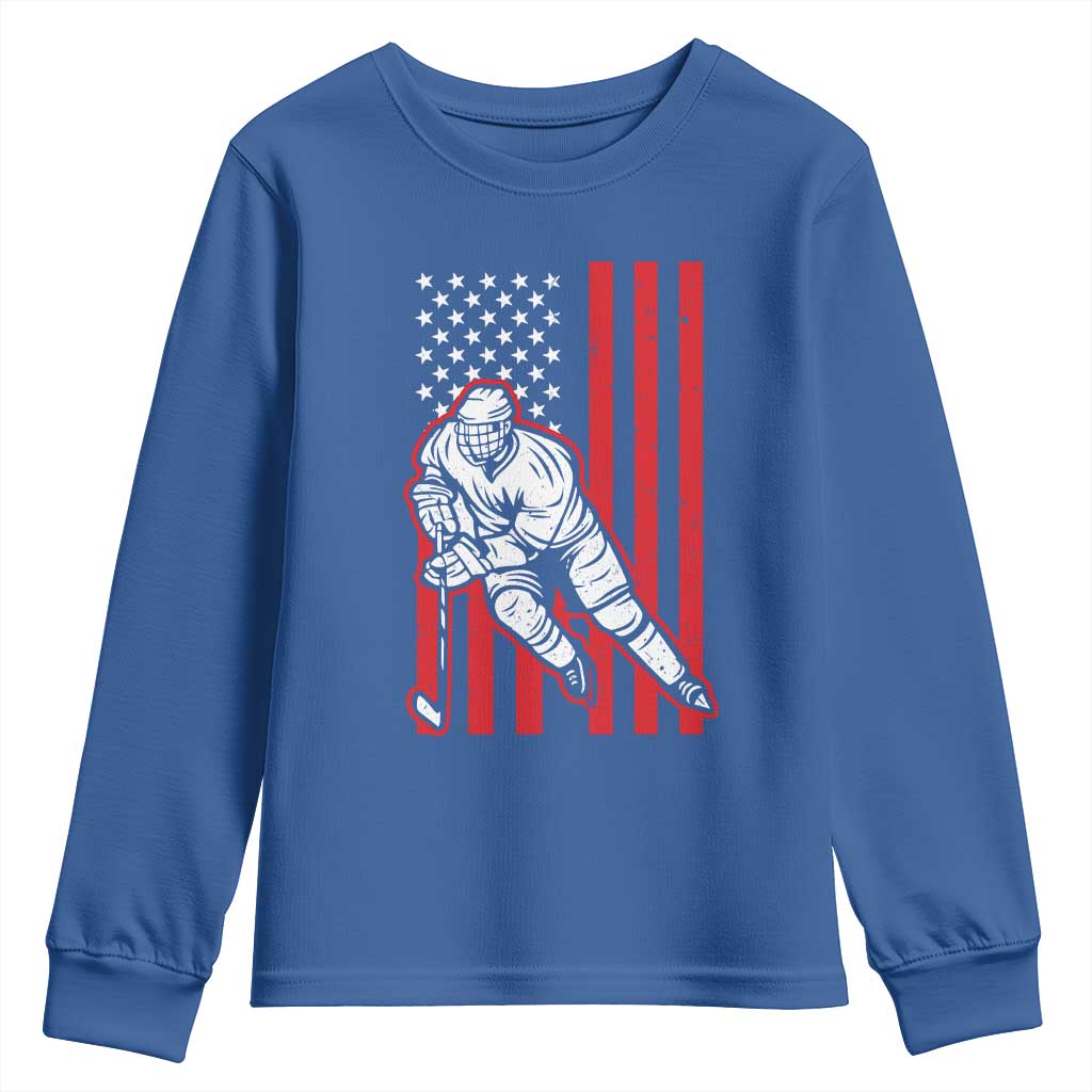 Patriotic American Flag Ice Hockey Player Youth Sweatshirt Stars And Stripes Sports Graphic