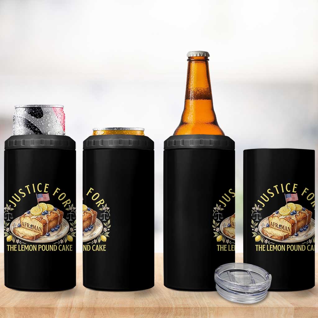 Justice for the Lemon Pound Cake Vintage 4 in 1 Can Cooler Tumbler Funny Viral Meme Dessert Parody Rap Fans