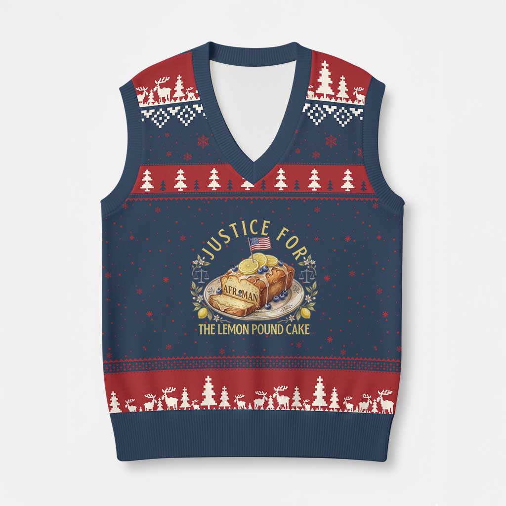 Justice for the Lemon Pound Cake Vintage V-Neck Knit Sweater Vest Funny Viral Meme Dessert Parody Rap Fans