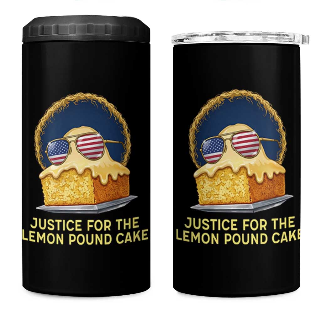 Justice for the Lemon Pound Cake 4 in 1 Can Cooler Tumbler Viral Meme Dessert Parody Retro Hip Hop Vibe