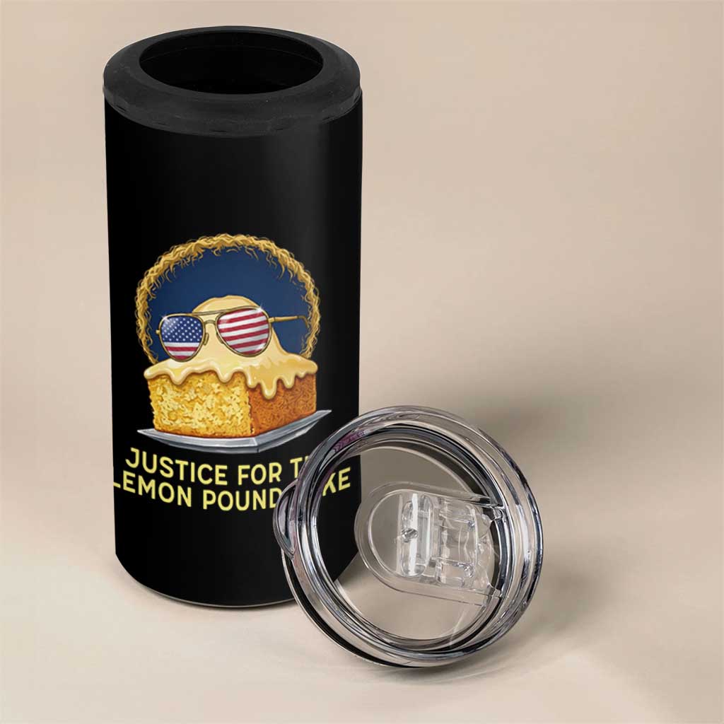 Justice for the Lemon Pound Cake 4 in 1 Can Cooler Tumbler Viral Meme Dessert Parody Retro Hip Hop Vibe