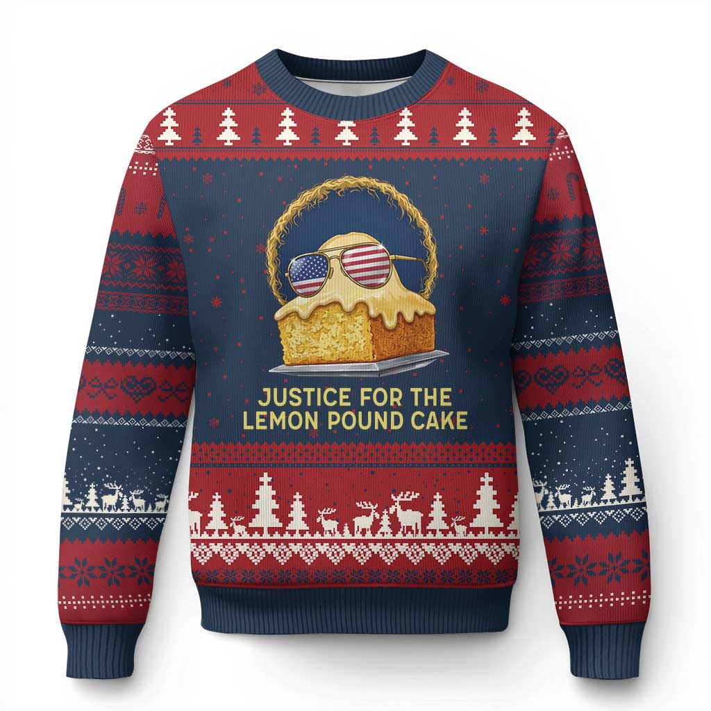 Justice for the Lemon Pound Cake Ugly Christmas Sweater Viral Meme Dessert Parody Retro Hip Hop Vibe