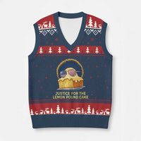 Justice for the Lemon Pound Cake V-Neck Knit Sweater Vest Viral Meme Dessert Parody Retro Hip Hop Vibe