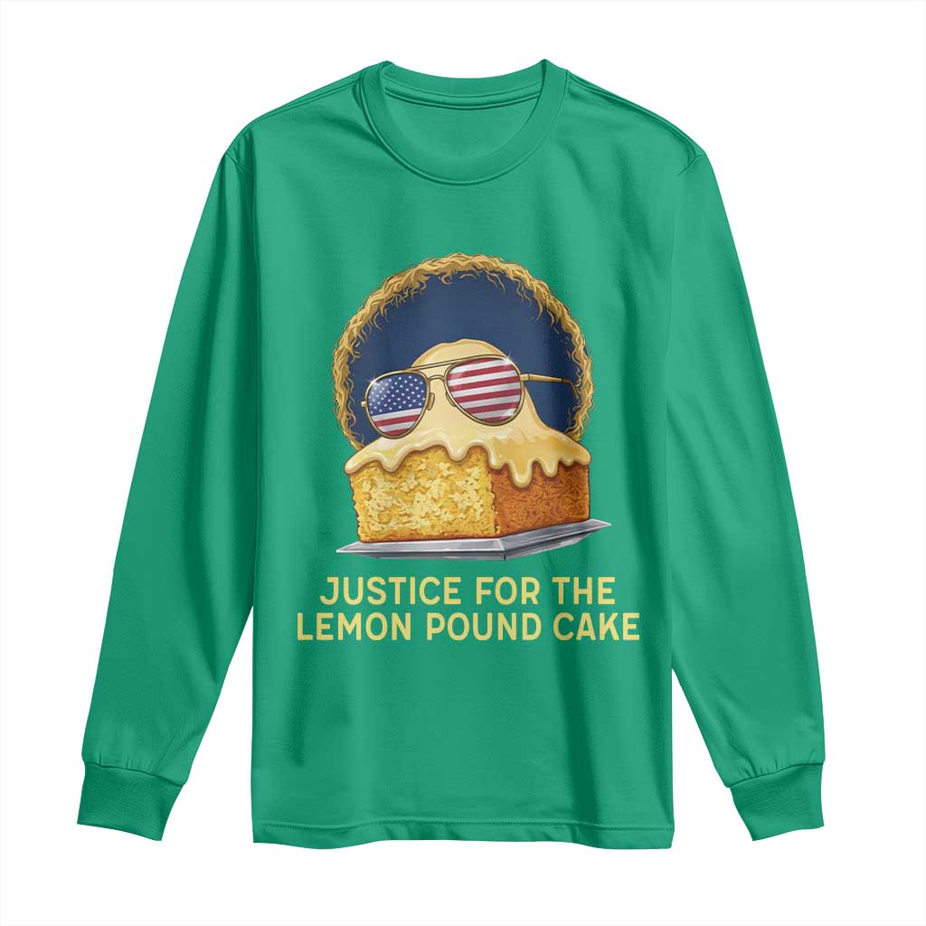Justice for the Lemon Pound Cake Long Sleeve Shirt Viral Meme Dessert Parody Retro Hip Hop Vibe