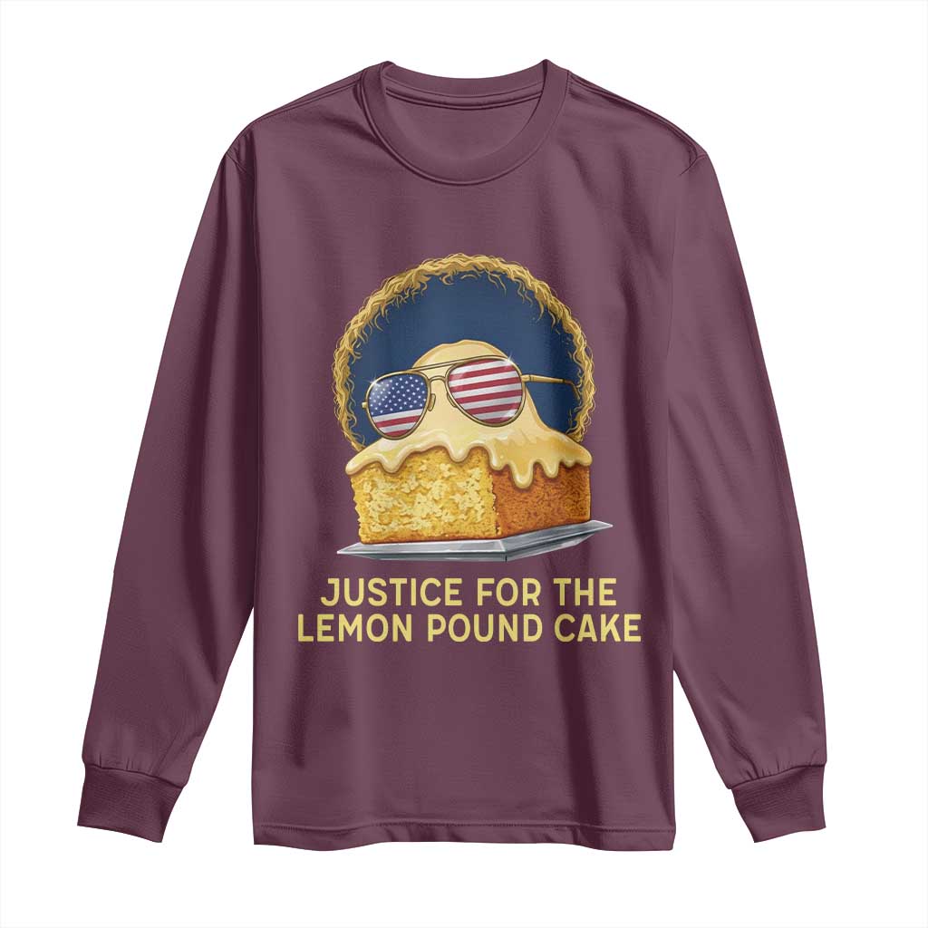 Justice for the Lemon Pound Cake Long Sleeve Shirt Viral Meme Dessert Parody Retro Hip Hop Vibe