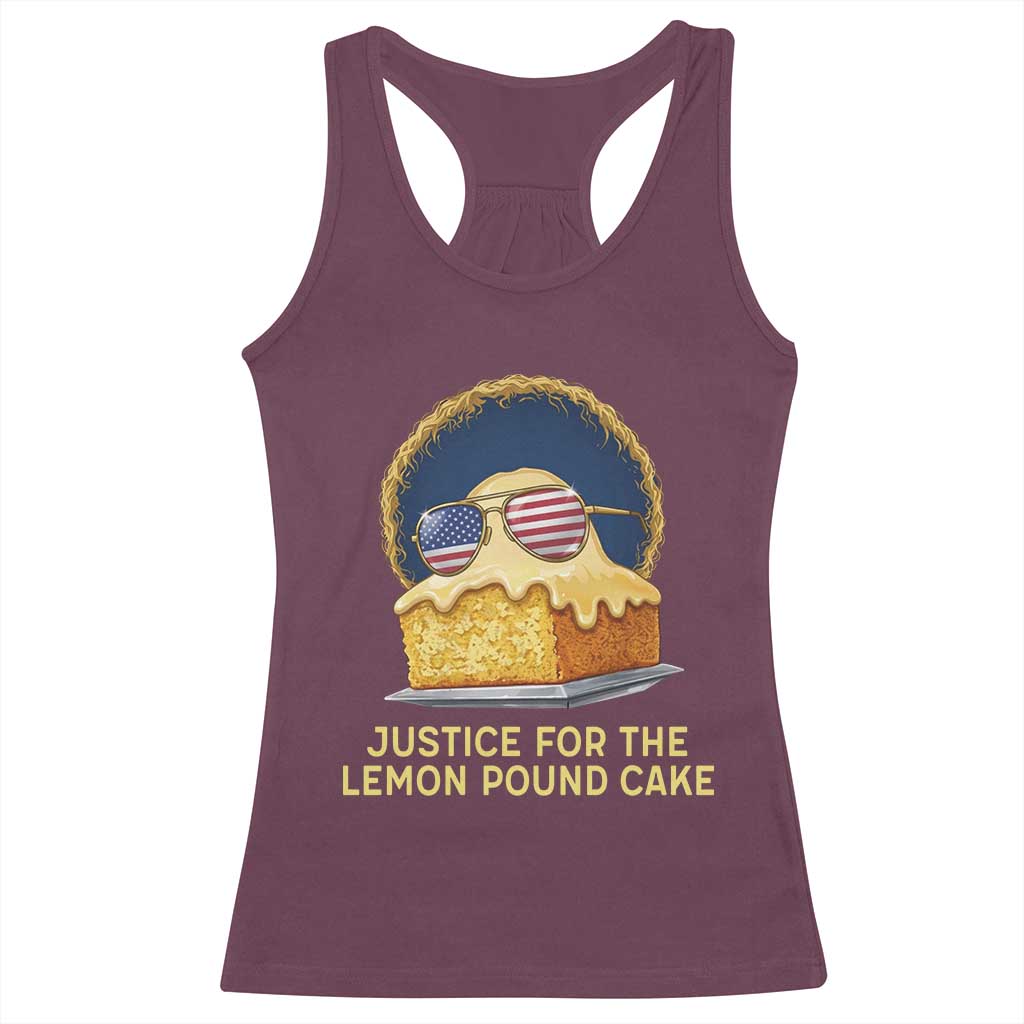 Justice for the Lemon Pound Cake Racerback Tank Top Viral Meme Dessert Parody Retro Hip Hop Vibe