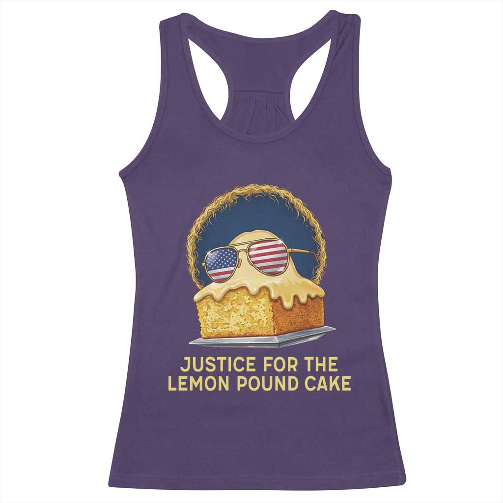 Justice for the Lemon Pound Cake Racerback Tank Top Viral Meme Dessert Parody Retro Hip Hop Vibe