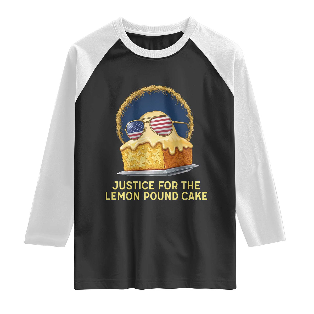 Justice for the Lemon Pound Cake Raglan Shirt Viral Meme Dessert Parody Retro Hip Hop Vibe